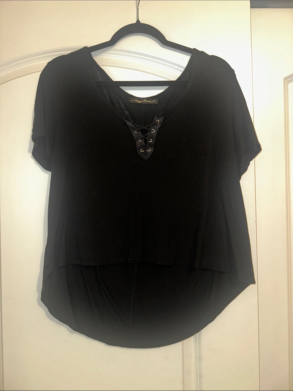 Gothic Black Lace-Up High-Low Short Sleeve Women's Top